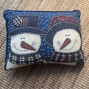 Christmas Needlepoint Pillow Snowman Holiday Throw Pillow Primitive Christmas